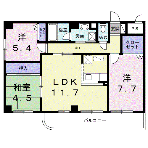 プラザ初雪A-Ⅰ(3LDK/2階)の間取り写真