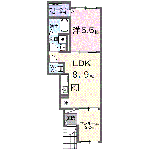 畑賀1丁目アパート(1LDK/1階)の間取り写真