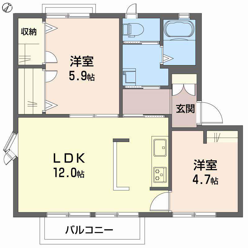 フレグランス天水B棟(2LDK/2階)の間取り写真