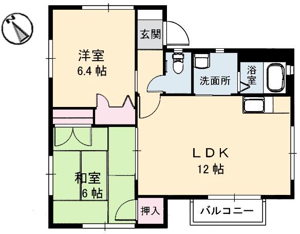 シャーメゾン矢野B棟(2LDK/1階)の間取り写真