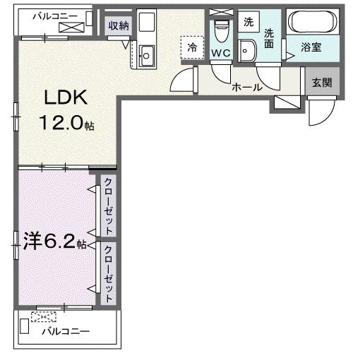 ウエスト RIVER Ⅱ(1LDK/2階)の間取り写真