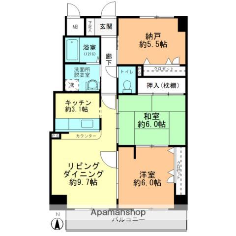 ダイアモンドビュー(2SLDK/4階)の間取り写真