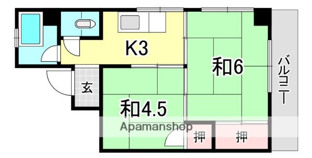 西林ビル(2K/3階)の間取り写真