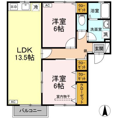 プリエールB(3DK/2階)の間取り写真