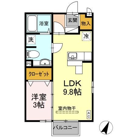 サンハイツ・エヌ(1LDK/2階)の間取り写真