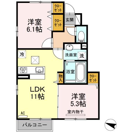 パイン コート(2LDK/1階)の間取り写真