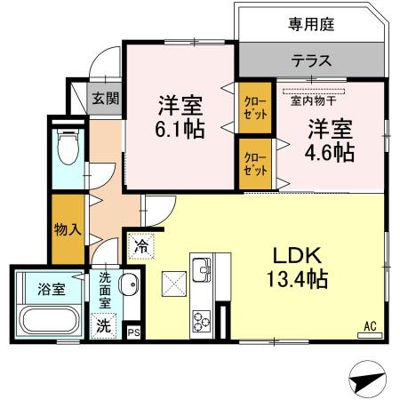 ダン・ルミエール(2LDK/1階)の間取り写真