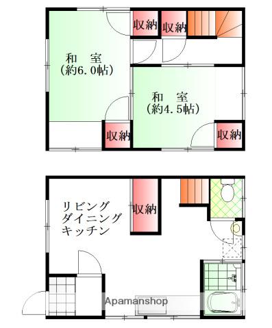広島電鉄皆実線 皆実町六丁目駅 徒歩16分 2階建 築58年(2LDK)の間取り写真