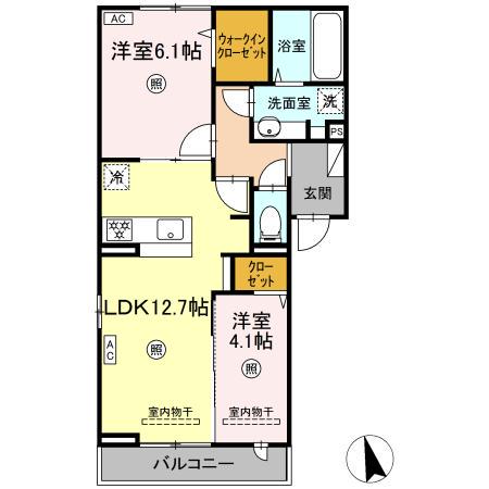 トリシアくるめ木(2LDK/2階)の間取り写真