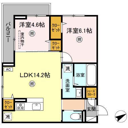 ボヌール祇園(2LDK/2階)の間取り写真