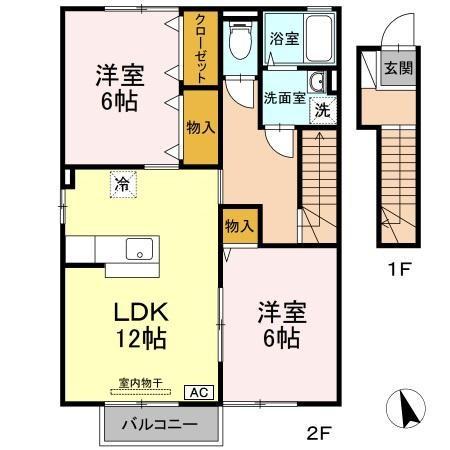 ローズコート清水 B棟(2LDK/2階)の間取り写真