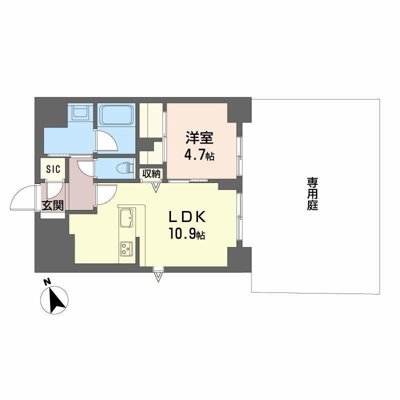 ラヴェール横川(1LDK/1階)の間取り写真