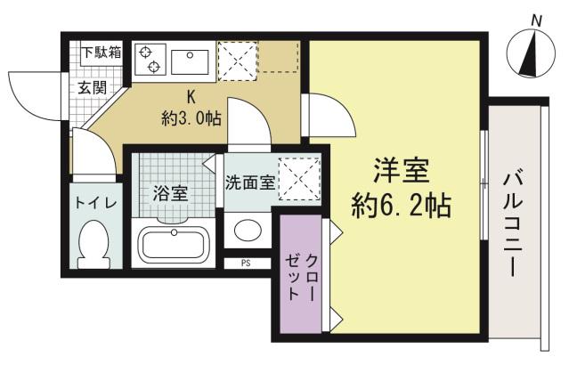 GREENHILL HATSUKAICHI敷地内空有り(1K/1階)の間取り写真