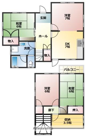 広島電鉄宮島線 草津駅(広島) 徒歩41分 2階建 築47年(3SDK)の間取り写真