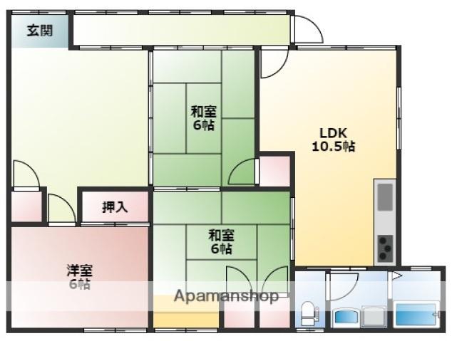 山陽本線 西広島駅 徒歩15分 1階建 築62年(3LDK/1階)の間取り写真