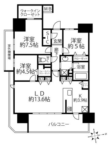 ザ・プレイス広島(3LDK/7階)の間取り写真
