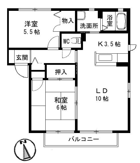 アンソレイユ A棟(2LDK/2階)の間取り写真