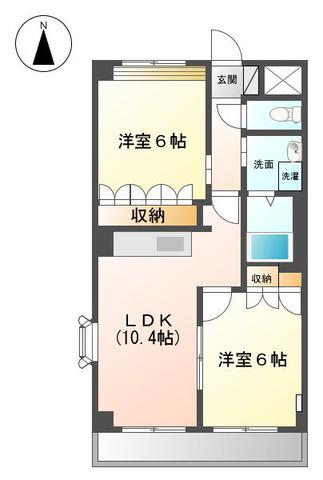 サン・ソレイユ西条弐番館(2LDK/2階)の間取り写真