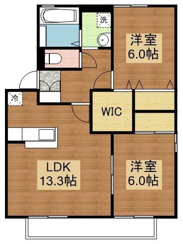 セジュールMINA H棟(2LDK/1階)の間取り写真