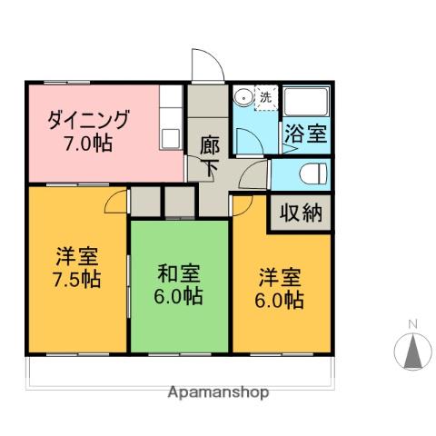 パインビューマンション(3DK/3階)の間取り写真