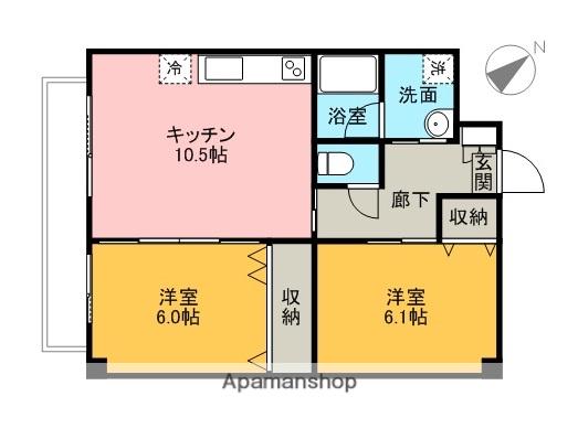 メゾン・デュ・ベール鏡山(2LDK/2階)の間取り写真