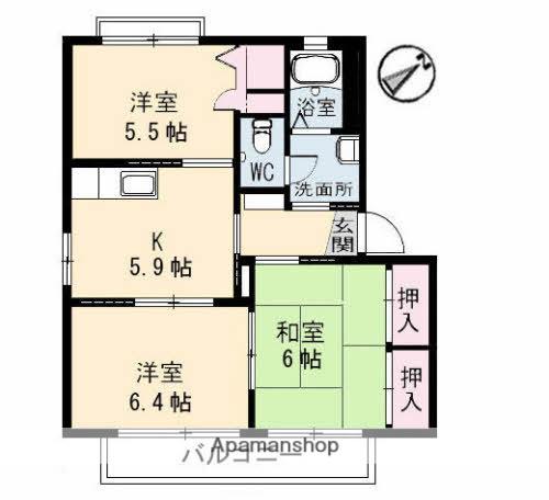 シャーメゾンマルニ(3DK/2階)の間取り写真