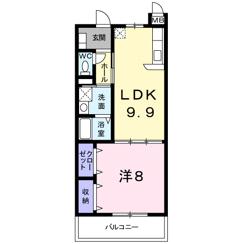 プリムローズ(1LDK/2階)の間取り写真