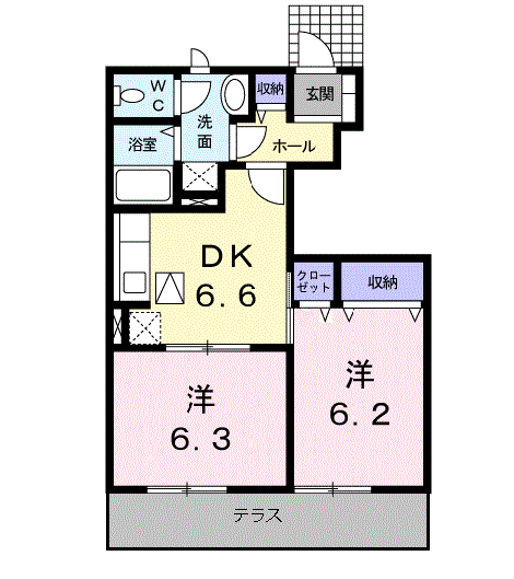 サンビレッジ オノA(2DK/1階)の間取り写真
