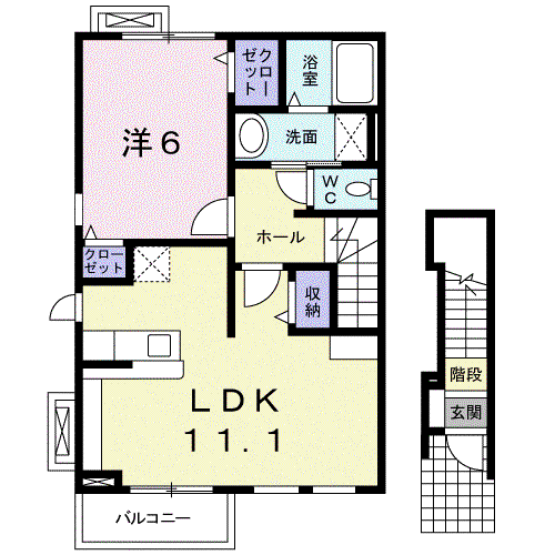 リトル・ノアD(1LDK/2階)の間取り写真