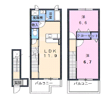 ユニメゾン・翔隆弐番館(2LDK/2階)の間取り写真