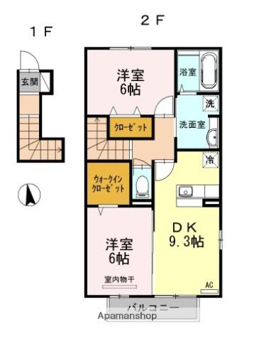 カーサアリエッタ B棟(2DK/2階)の間取り写真