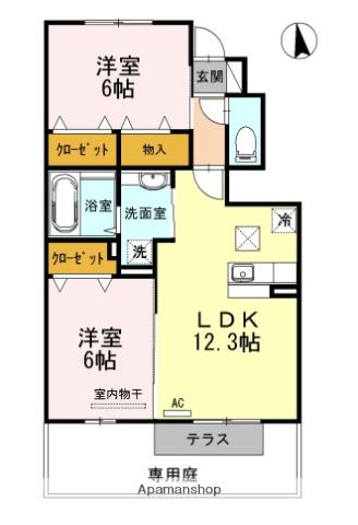 カーサアリエッタ C棟(2LDK/1階)の間取り写真
