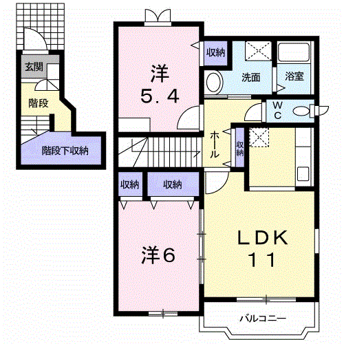 グリーンハイツA(2LDK/2階)の間取り写真
