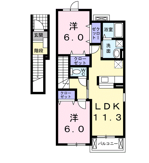 カントリービューA(2LDK/2階)の間取り写真