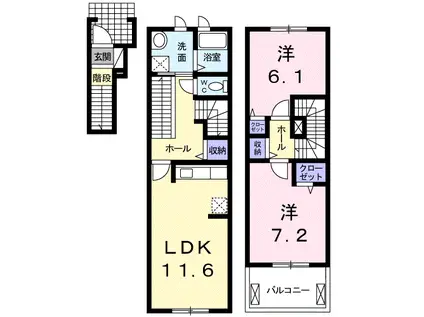 サウス WAVE(2LDK/2階)の間取り写真