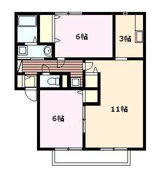 サンビレッジ八本松南D棟(2LDK/2階)の間取り写真