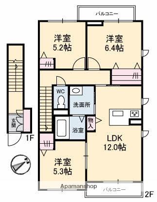 SERENA GARDEND棟(3LDK/2階)の間取り写真