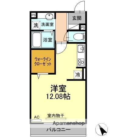 D-ROOM花梨D棟(ワンルーム/3階)の間取り写真