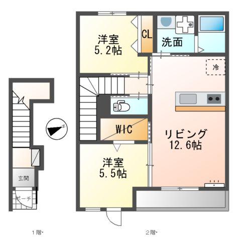 アメニティハイツ寺家Ⅱ(2LDK/2階)の間取り写真