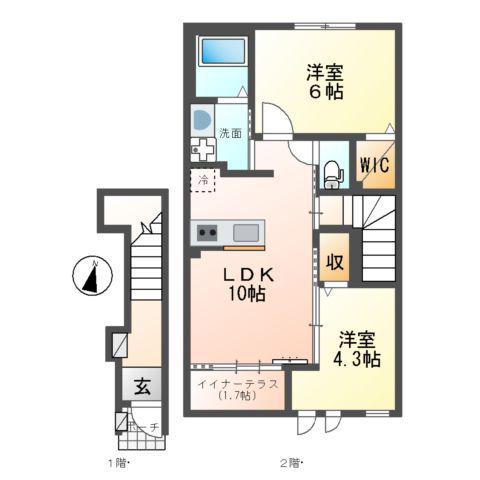ラ・ルーチェ米満(2LDK/2階)の間取り写真