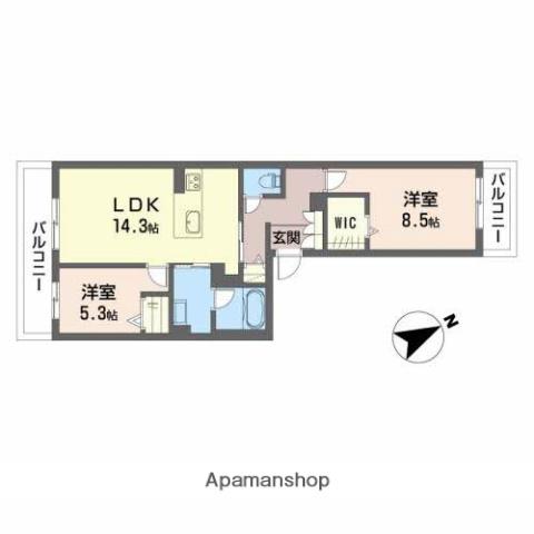 GRAND GREIGE(2LDK/2階)の間取り写真