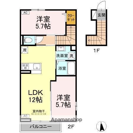 D-ROOM八本松東(2LDK/1階)の間取り写真