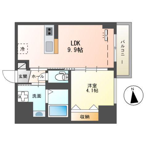 中央地所西条駅前ビル(1LDK/8階)の間取り写真