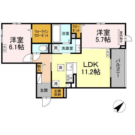 プレミア西条中央B棟(2LDK/3階)の間取り写真