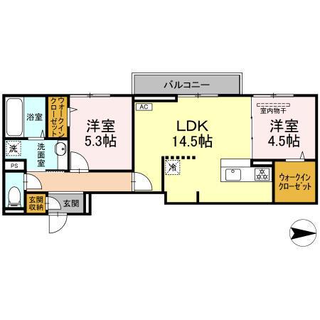 グレイスガーデンB(2LDK/2階)の間取り写真