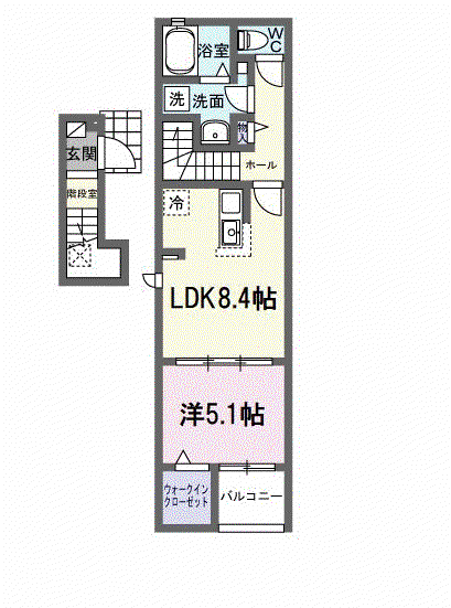 プラシード カーサ A(1LDK/2階)の間取り写真