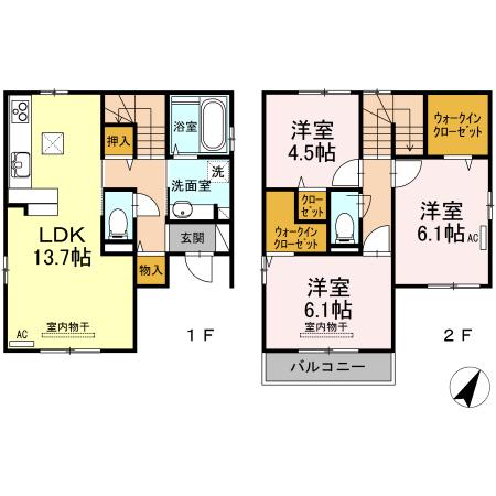 パインコート B棟(3LDK/2階)の間取り写真