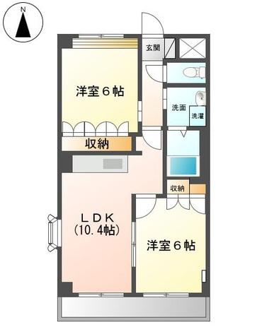 サン・ソレイユ西条弐番館(2LDK/2階)の間取り写真
