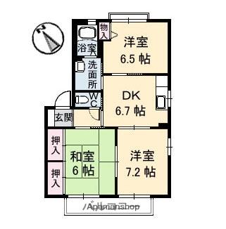 クレルバリュージュB棟(3DK/1階)の間取り写真