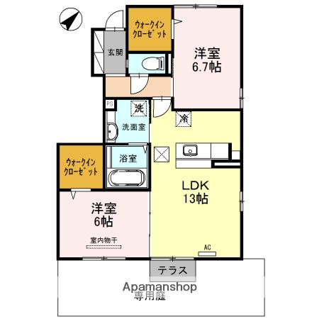 グリーナリーⅡ(2LDK/1階)の間取り写真